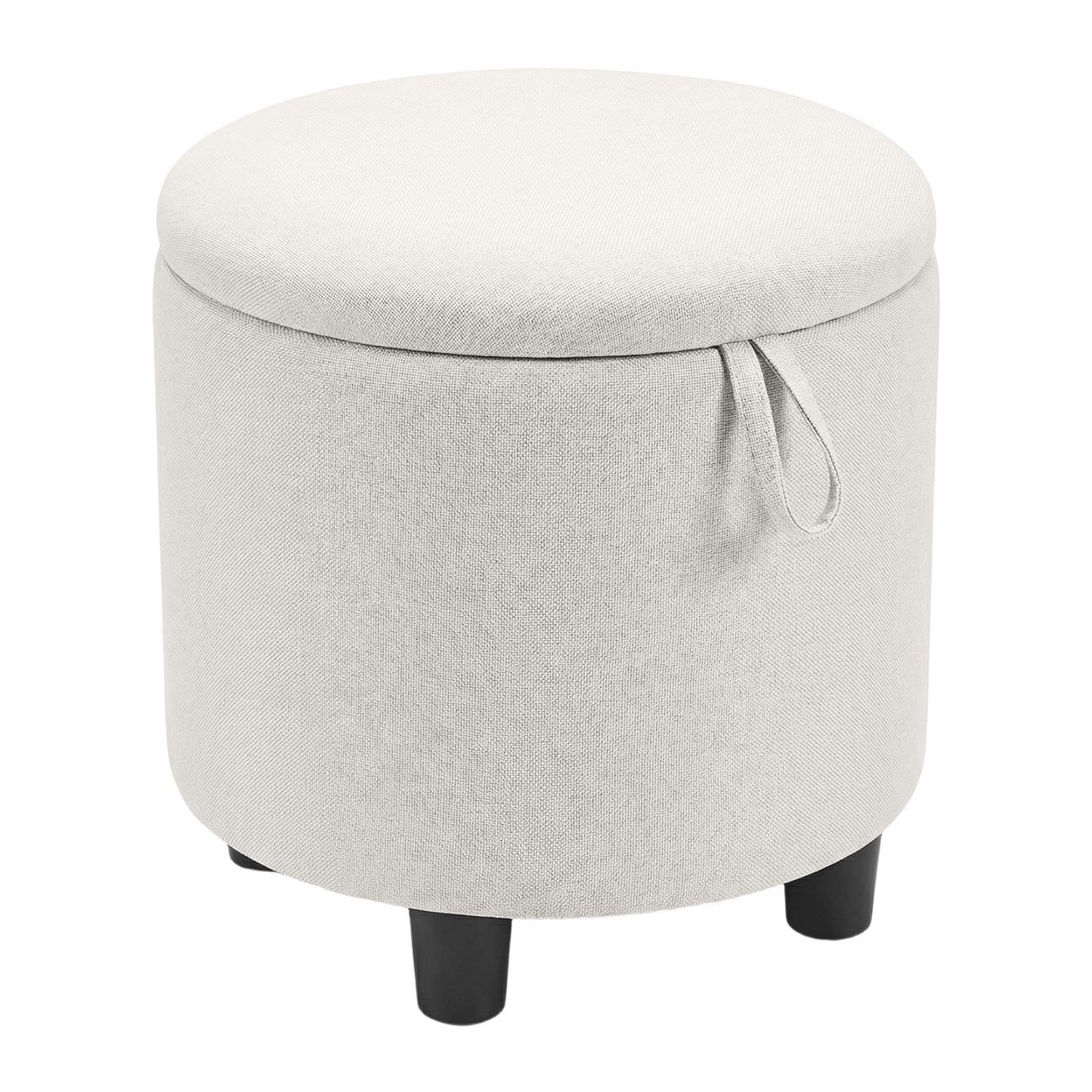 Round Storage Ottoman, Linen Fabric Upholstered Footrest Stool, Beige Ottomans Beige at Gallery Canada