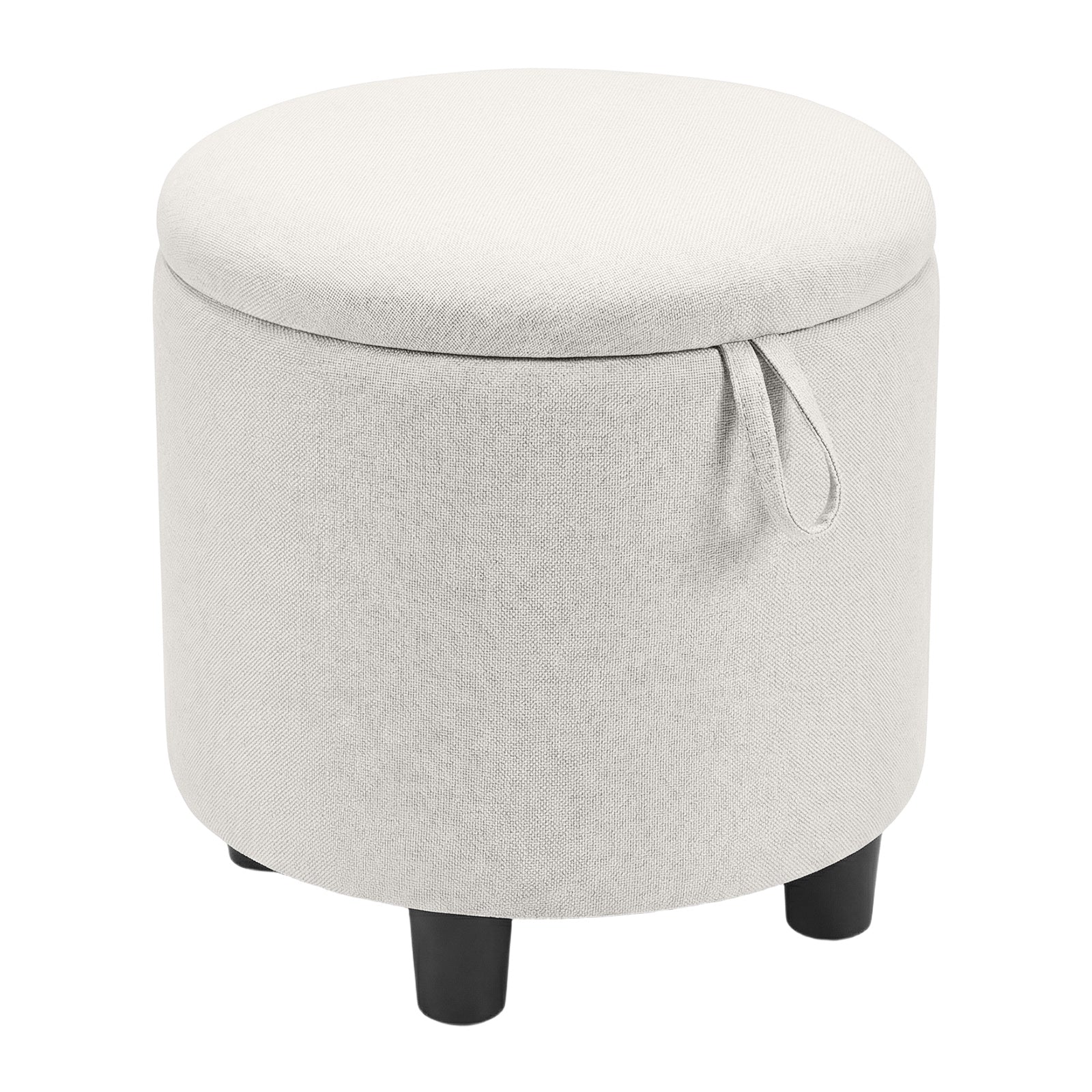 Round Storage Ottoman, Linen Fabric Upholstered Footrest Stool, Beige Ottomans at Gallery Canada