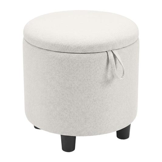 Round Storage Ottoman, Linen Fabric Upholstered Footrest Stool, Beige Ottomans Beige at Gallery Canada