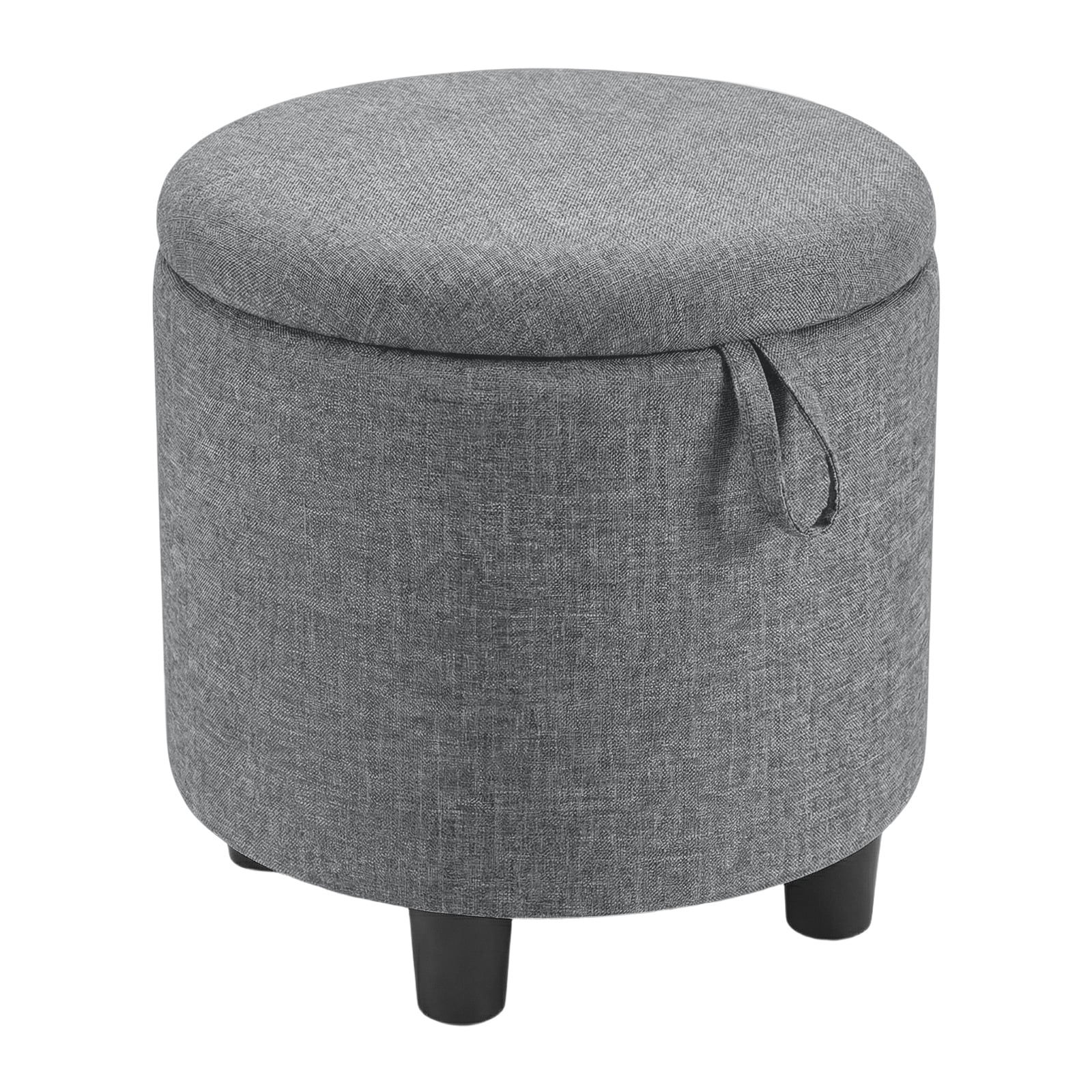 Round Storage Ottoman, Linen Fabric, Upholstered Footrest Stool, Gray Ottomans Gray at Gallery Canada