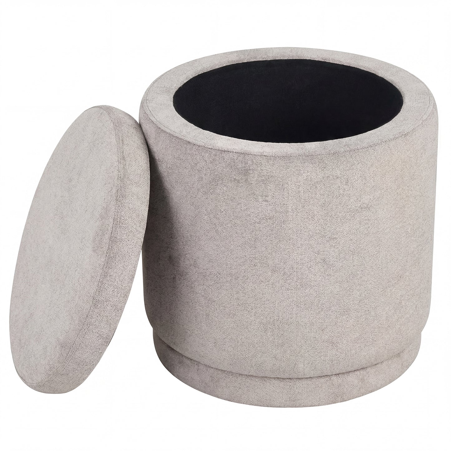 Round Storage Ottoman Foot Rest, Removable Lid, Acacia Wood Frame, Beige Ottomans Beige at Gallery Canada