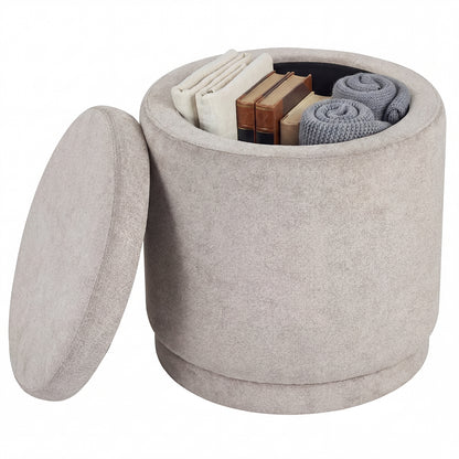 Round Storage Ottoman Foot Rest, Removable Lid, Acacia Wood Frame, Beige Ottomans at Gallery Canada