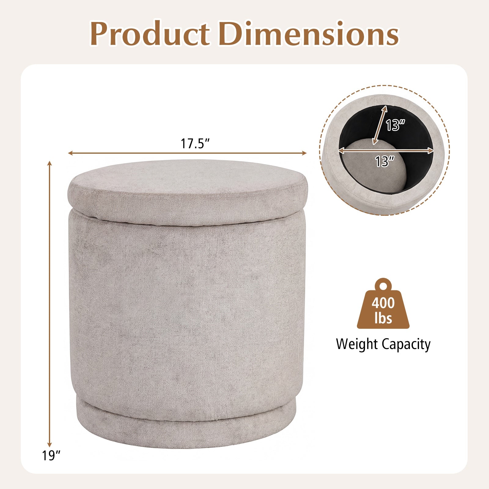 Round Storage Ottoman Foot Rest, Removable Lid, Acacia Wood Frame, Beige Ottomans at Gallery Canada