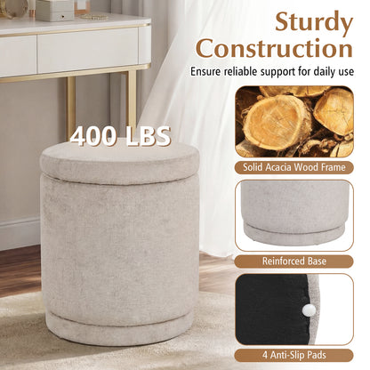 Round Storage Ottoman Foot Rest, Removable Lid, Acacia Wood Frame, Beige Ottomans at Gallery Canada