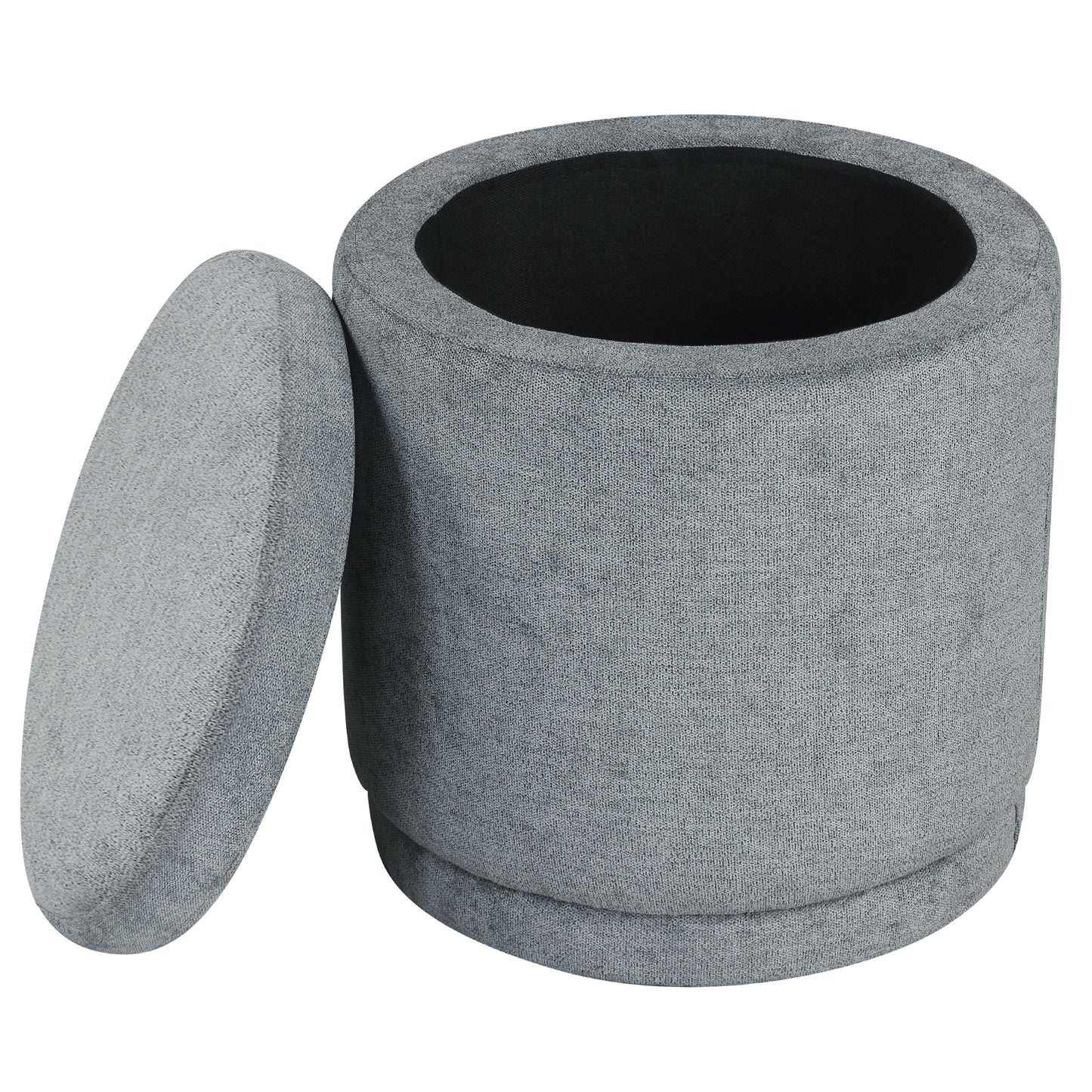 Round Storage Ottoman, Removable Lid, Acacia Wood Frame, Gray Ottomans Gray at Gallery Canada