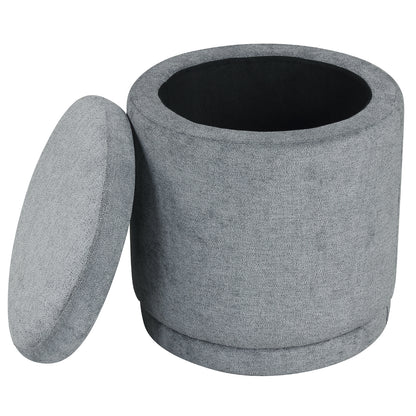 Round Storage Ottoman, Removable Lid, Acacia Wood Frame, Gray Ottomans Gray at Gallery Canada