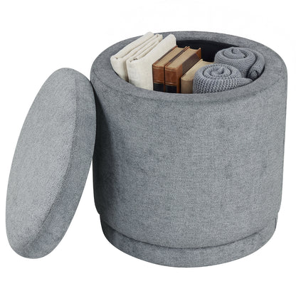 Round Storage Ottoman, Removable Lid, Acacia Wood Frame, Gray Ottomans at Gallery Canada
