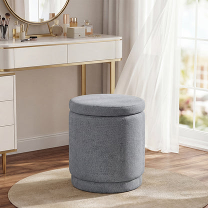 Round Storage Ottoman, Removable Lid, Acacia Wood Frame, Gray Ottomans at Gallery Canada