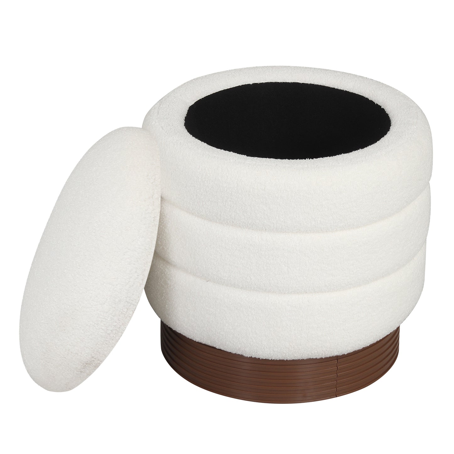 Round Storage Ottoman, Acacia Wood Frame, White