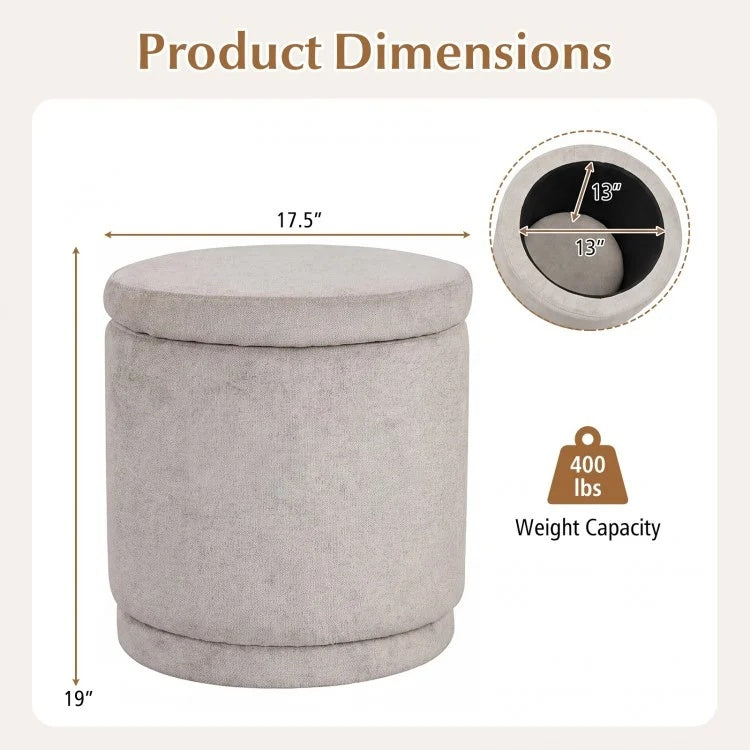 Round Storage Ottoman Foot Rest, Removable Lid, Acacia Wood Frame, Beige Ottomans at Gallery Canada