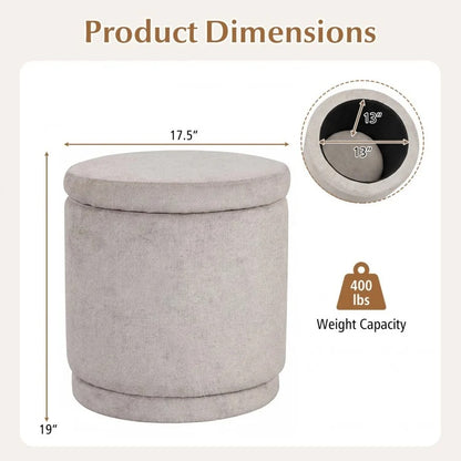 Round Storage Ottoman Foot Rest, Removable Lid, Acacia Wood Frame, Beige Ottomans at Gallery Canada