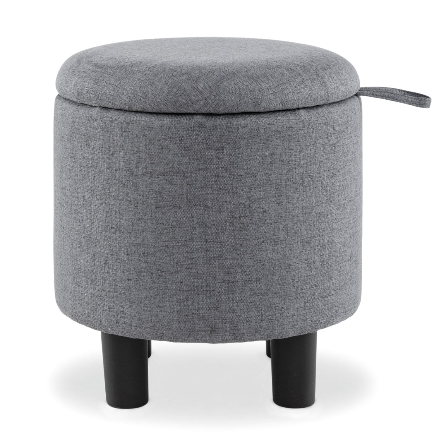 Round Storage Ottoman, Linen Fabric, Upholstered Footrest Stool, Gray Ottomans at Gallery Canada