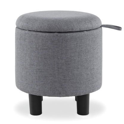 Round Storage Ottoman, Linen Fabric, Upholstered Footrest Stool, Gray Ottomans at Gallery Canada