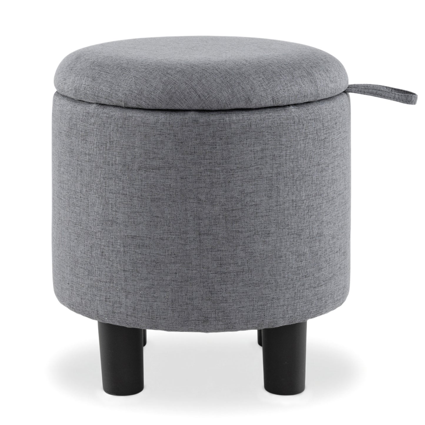 Round Storage Ottoman, Linen Fabric, Upholstered Footrest Stool, Gray Ottomans Gray at Gallery Canada