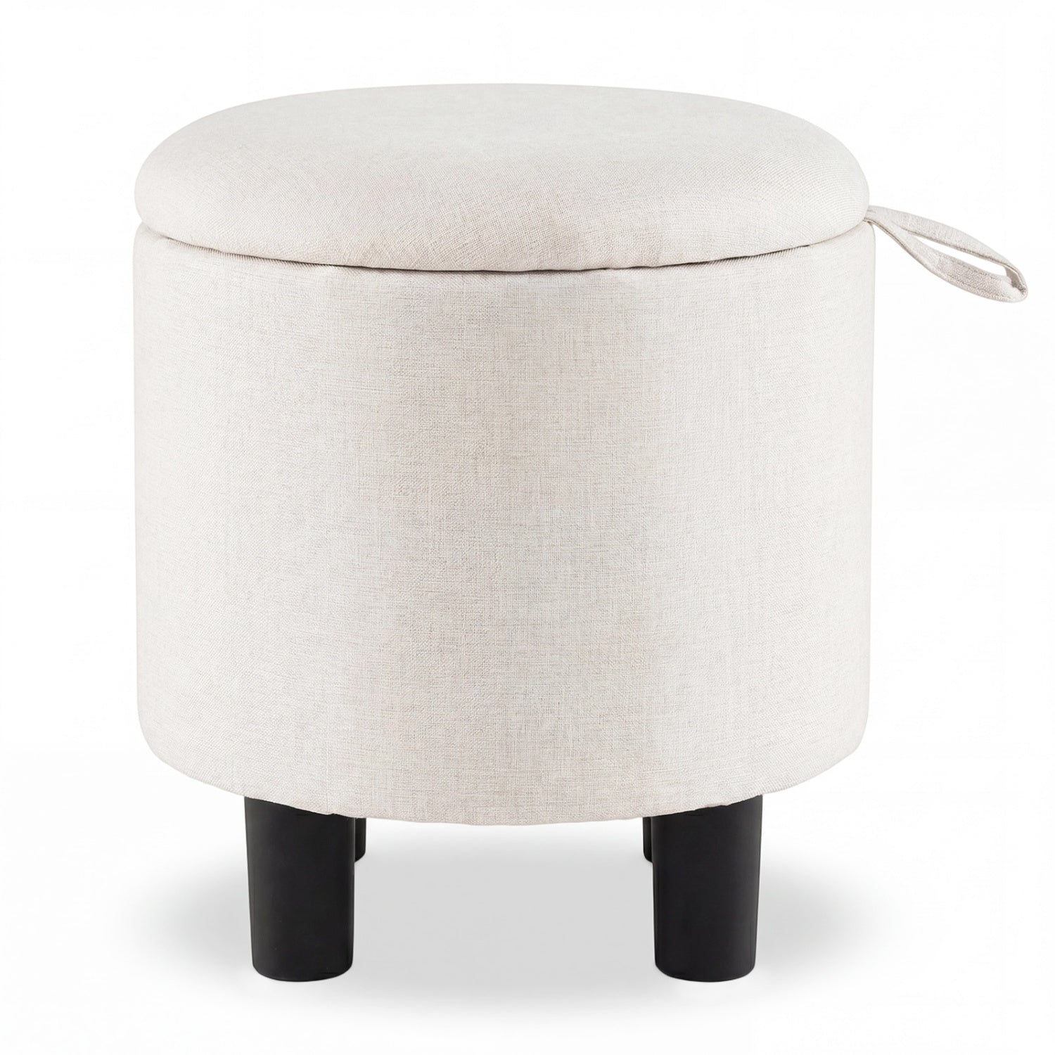 Round Storage Ottoman, Linen Fabric Upholstered Footrest Stool, Beige Ottomans Beige at Gallery Canada