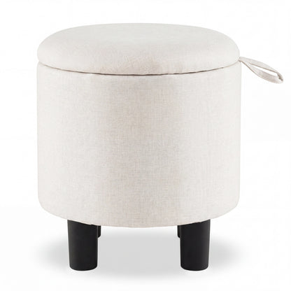 Round Storage Ottoman, Linen Fabric Upholstered Footrest Stool, Beige Ottomans Beige at Gallery Canada