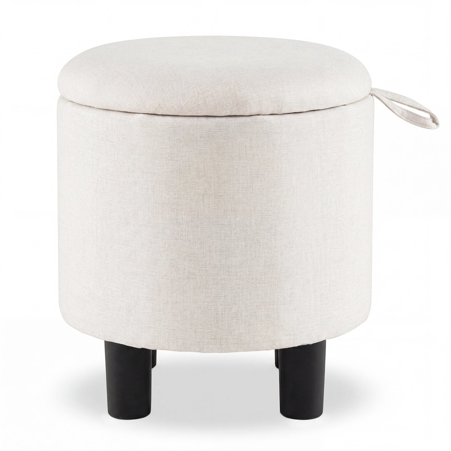Round Storage Ottoman, Linen Fabric Upholstered Footrest Stool, Beige Ottomans at Gallery Canada