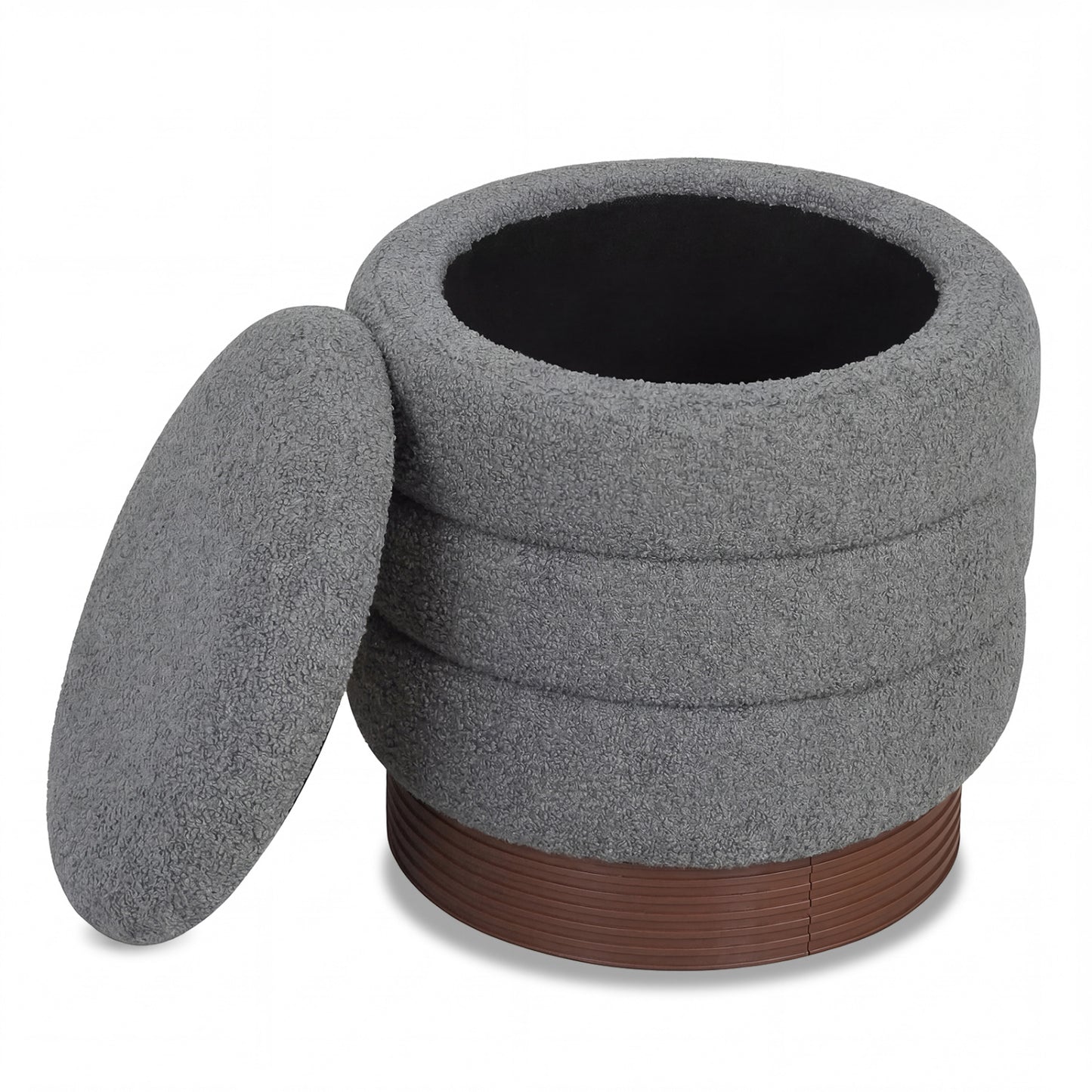 Round Storage Ottoman, Acacia Wood Frame, Gray Ottomans Gray at Gallery Canada