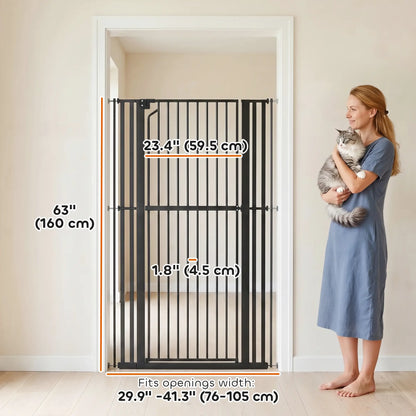 63" Extra Tall Pet Gate, 30-41" Wide Adjustable, Pressure Mounted