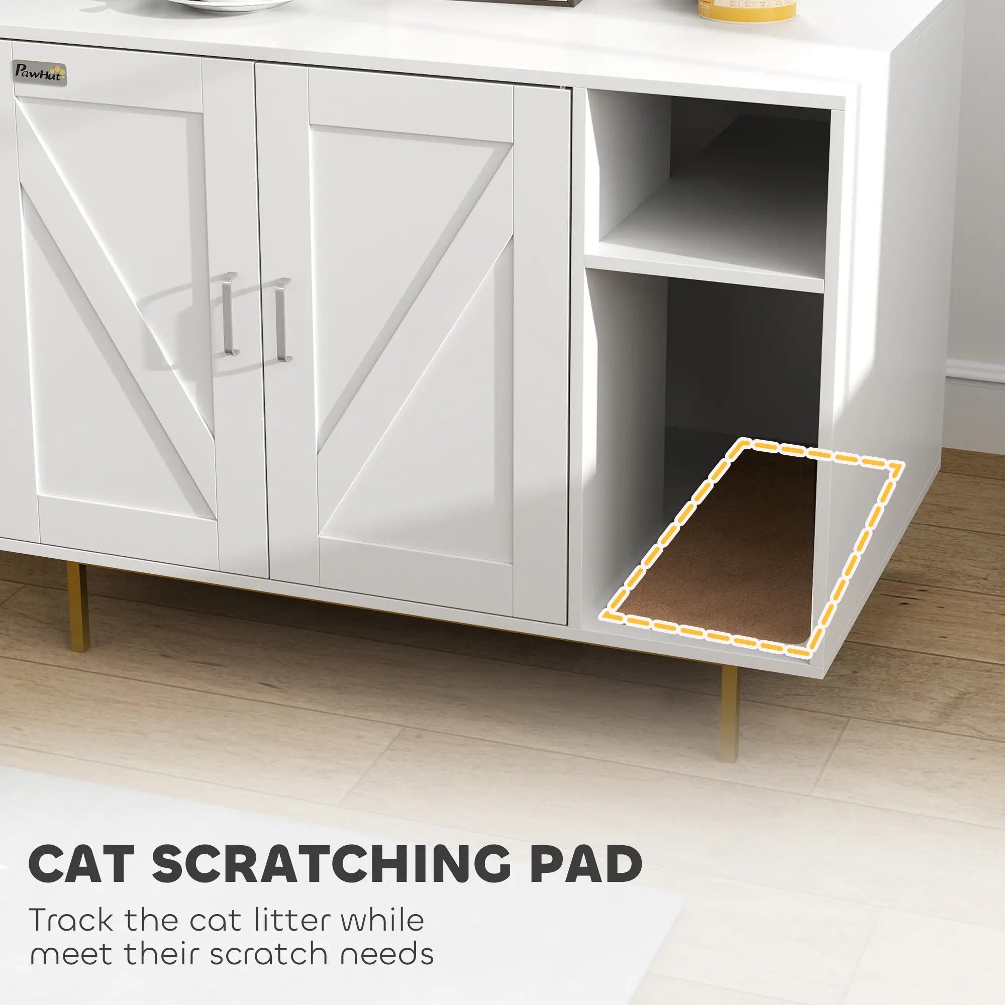 Cat Litter Box Enclosure with Scratching Pad, Storage, 31.5