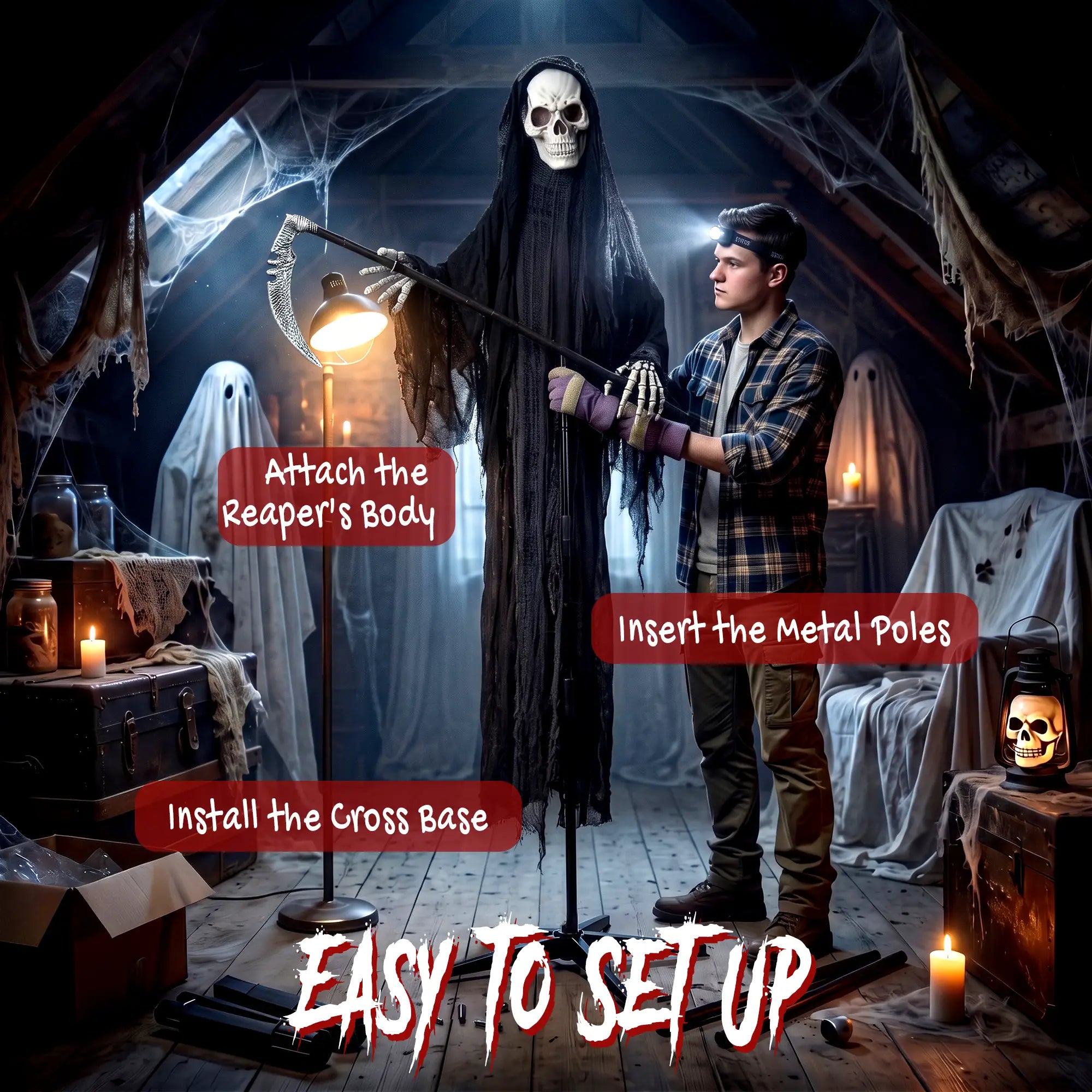 6FT Animated Grim Reaper Halloween Decorations, Sound, LED Eyes Halloween Decorations at Gallery Canada