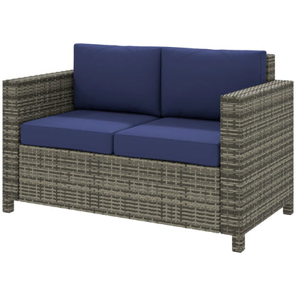 Wicker Outdoor Sofa, All Weather Patio Loveseat With Cushions, Dark Blue Patio Furniture Sets Mixed Grey Rattan, Dark Blue Cushion at Gallery Canada