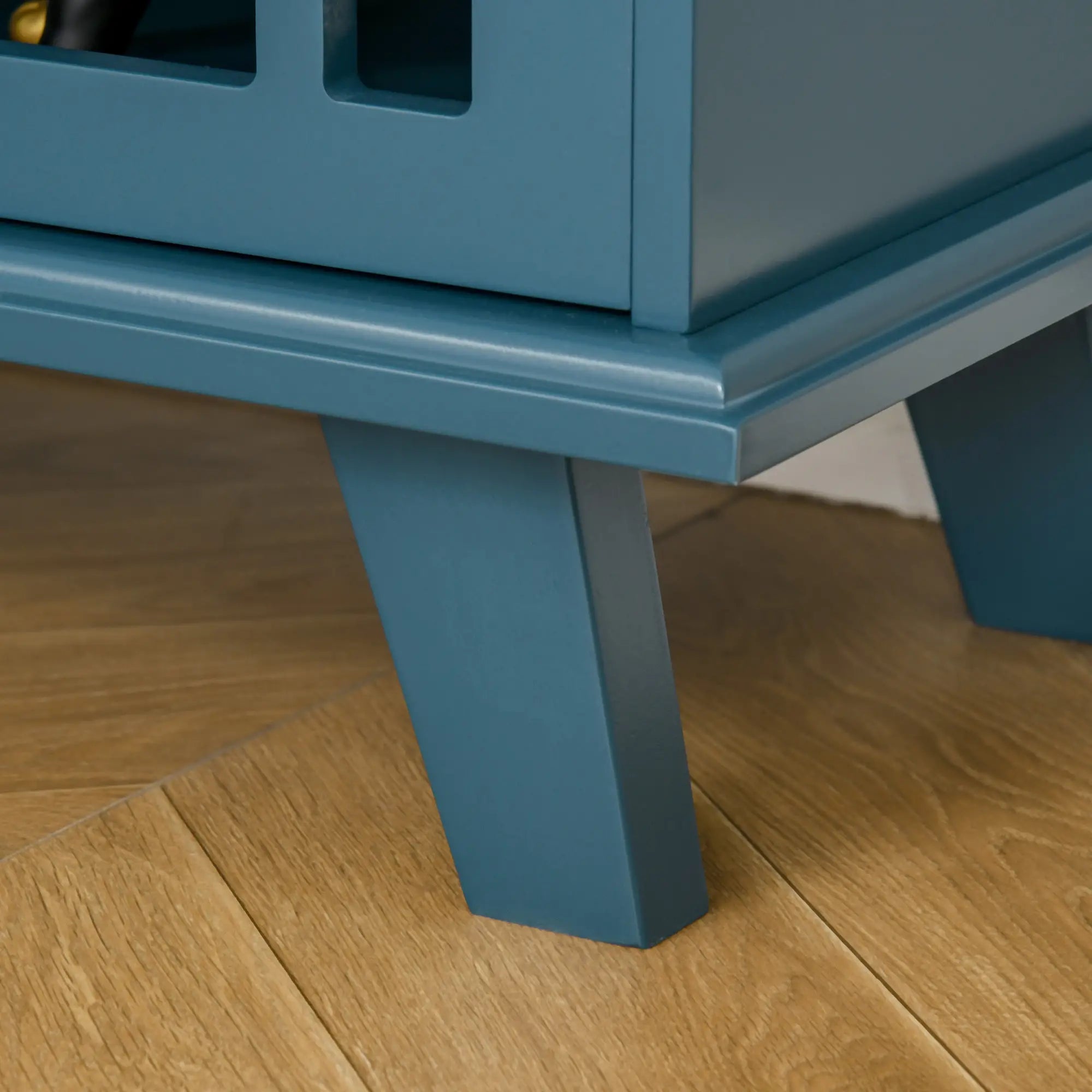 Modern Storage Cabinet with Fretwork Doors, Shelf, Blue Storage Cabinets at Gallery Canada