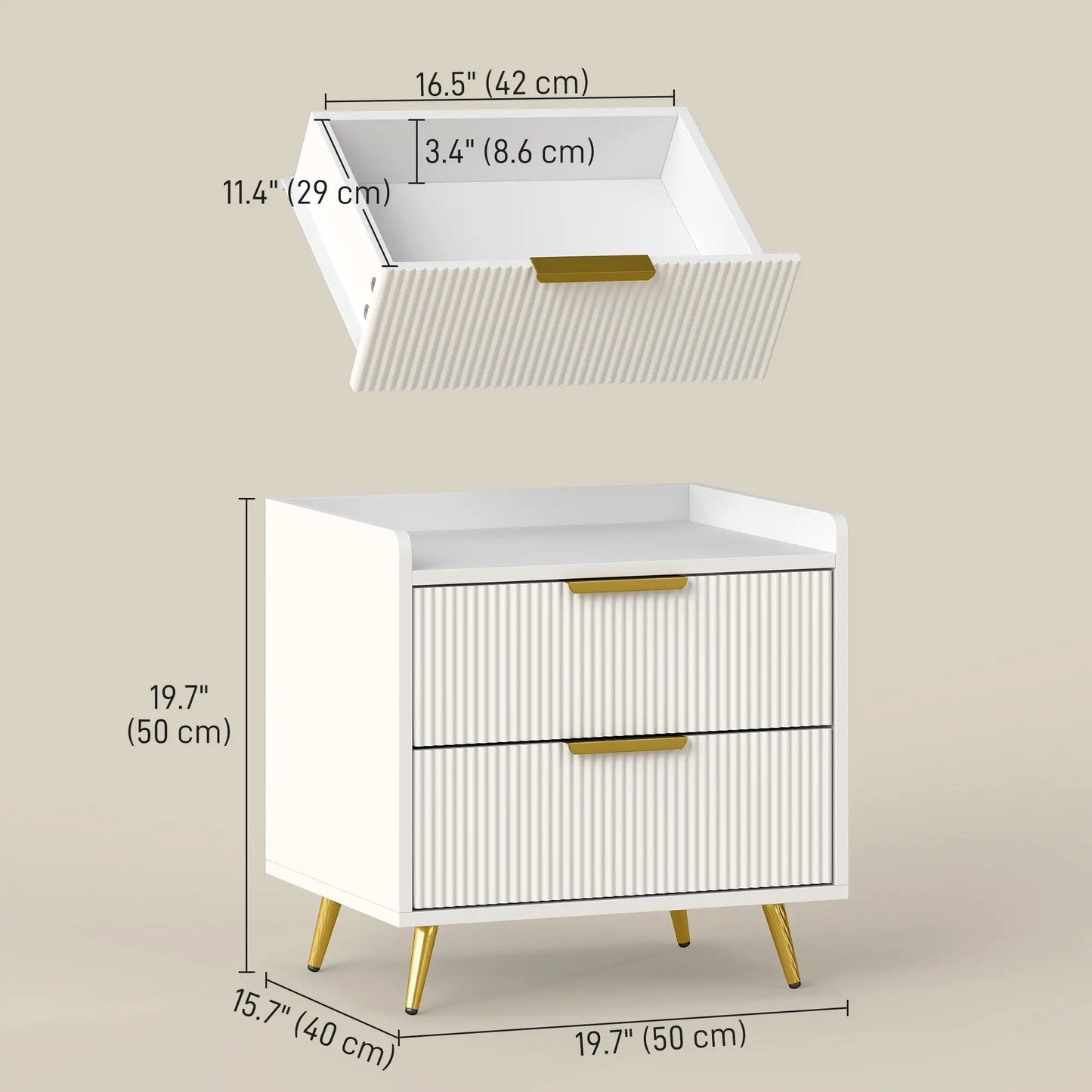 Bedside Table, Nightstand with 2 Drawers, Metal Legs, White Bedside Tables at Gallery Canada
