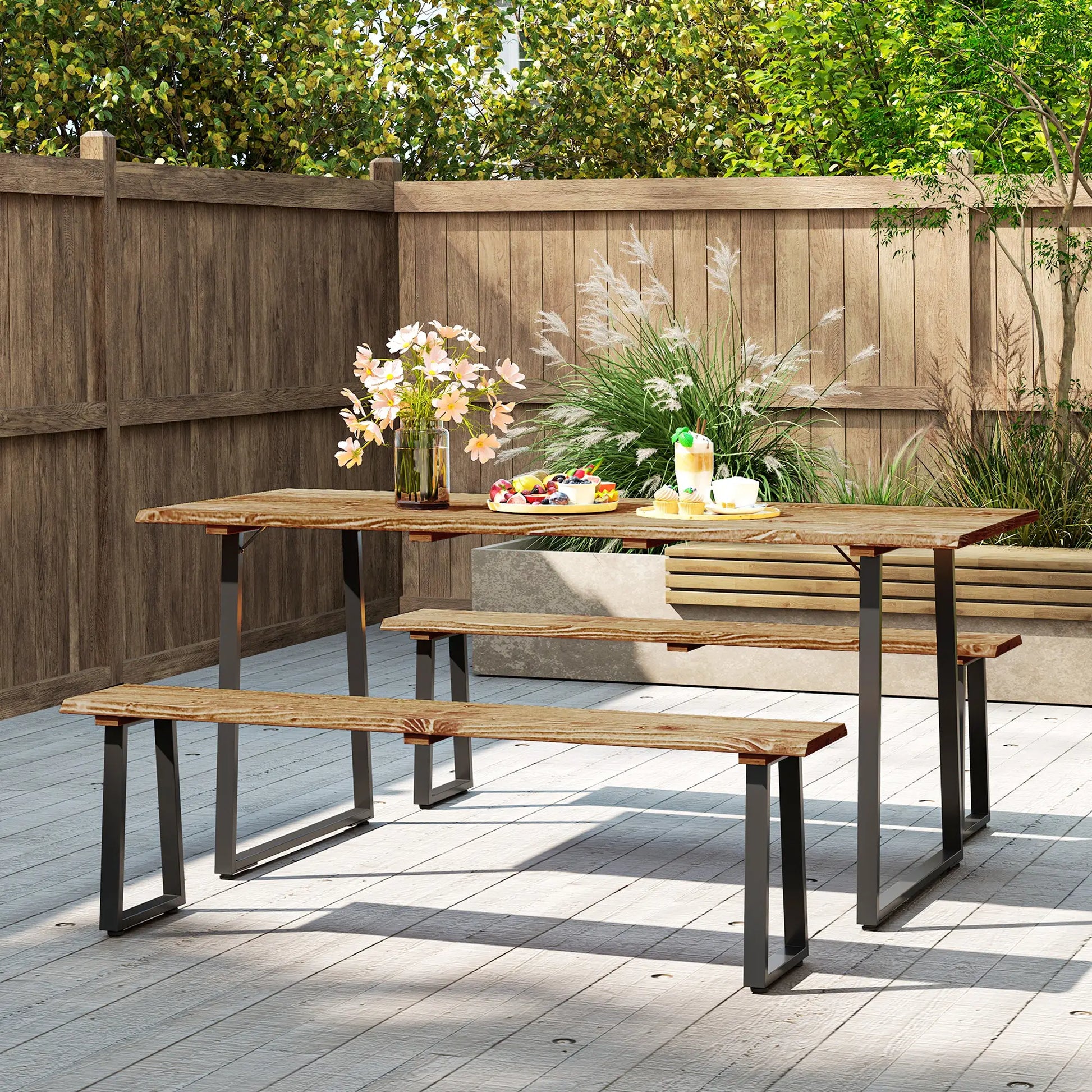 Picnic Table and Bench Set for 6, 2" Umbrella Hole, Steel Frame Outdoor Dining Sets at Gallery Canada