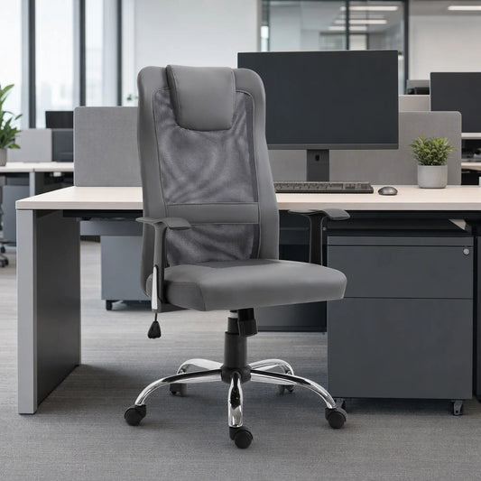 Ergonomic High Back Mesh Office Chair, Thick Padded Headrest, Grey Task Chairs Grey at Gallery Canada