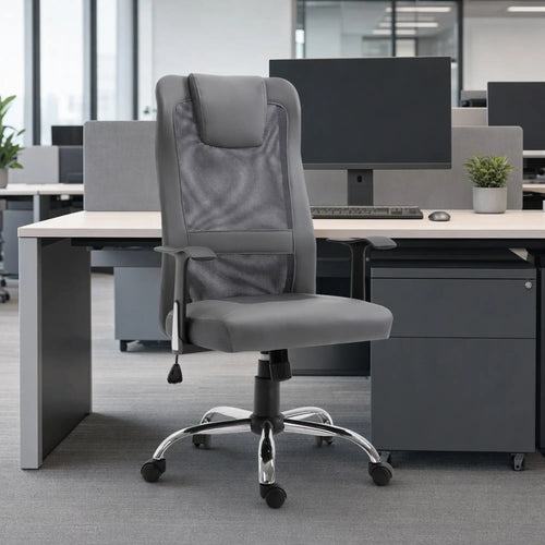 Ergonomic High Back Mesh Office Chair, Thick Padded Headrest, Grey