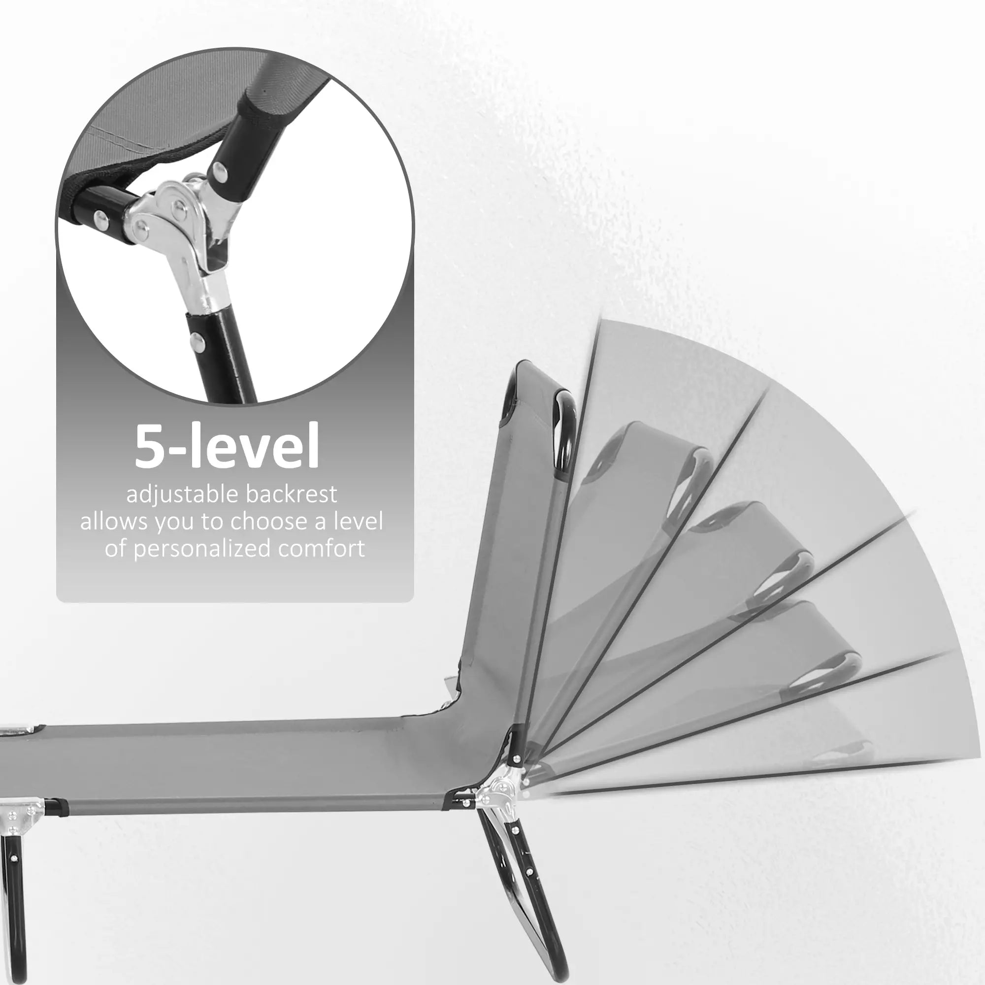 Outdoor Folding Lounge Chair, Reclining Back, Breathable Mesh, Grey Lounger Chairs at Gallery Canada