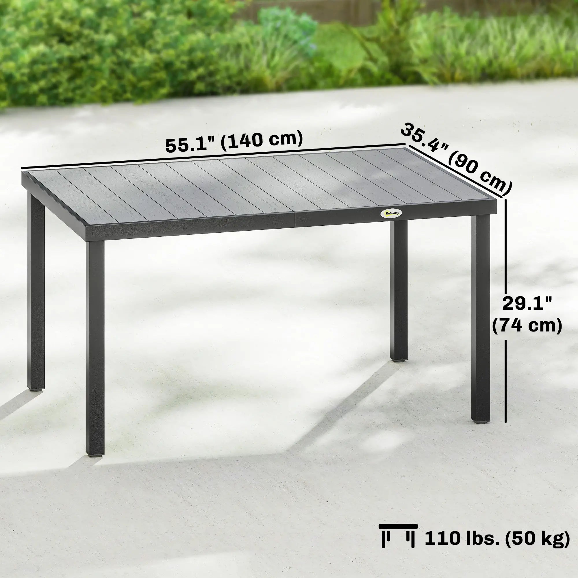 Rectangular Patio Table For 6, Wood-Plastic Composite Top, Steel Frame, Grey Patio Dining Tables at Gallery Canada