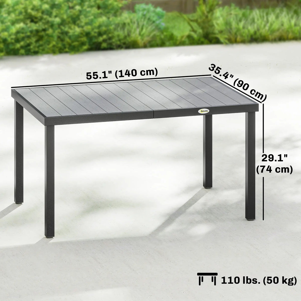 Rectangular Patio Table For 6, Wood-Plastic Composite Top, Steel Frame, Grey Patio Dining Tables at Gallery Canada