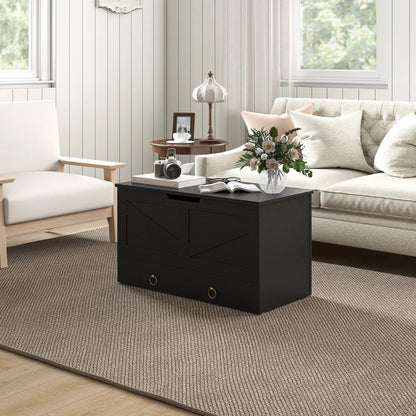 31.5 Inches Storage Chest, Wooden Box, Black Wood Grain, Black Storage Cabinets at Gallery Canada