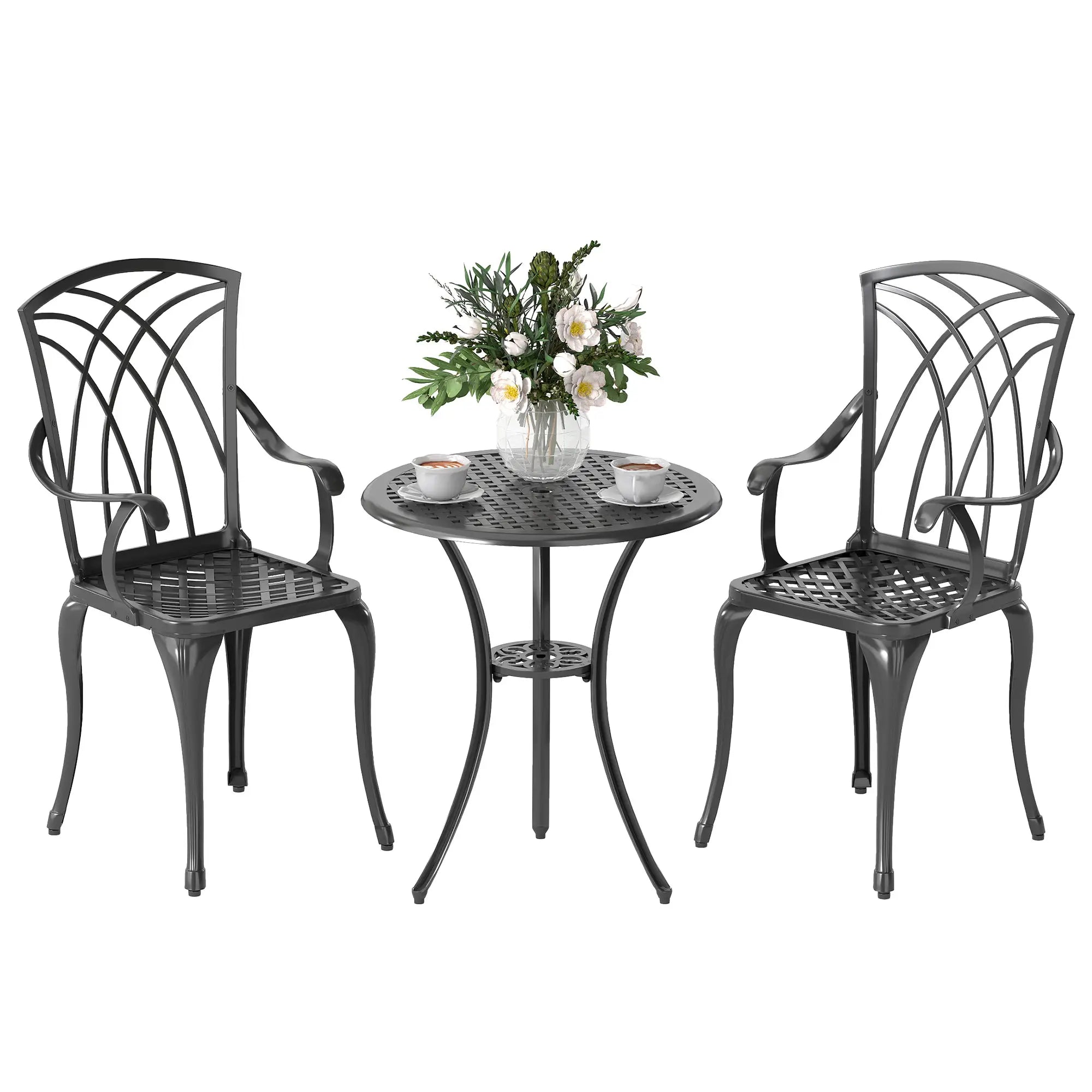 3 Pc Patio Bistro Set, Cast Aluminum, Coffee Table, 2 Armchairs, Brown Bistro Sets Brown at Gallery Canada