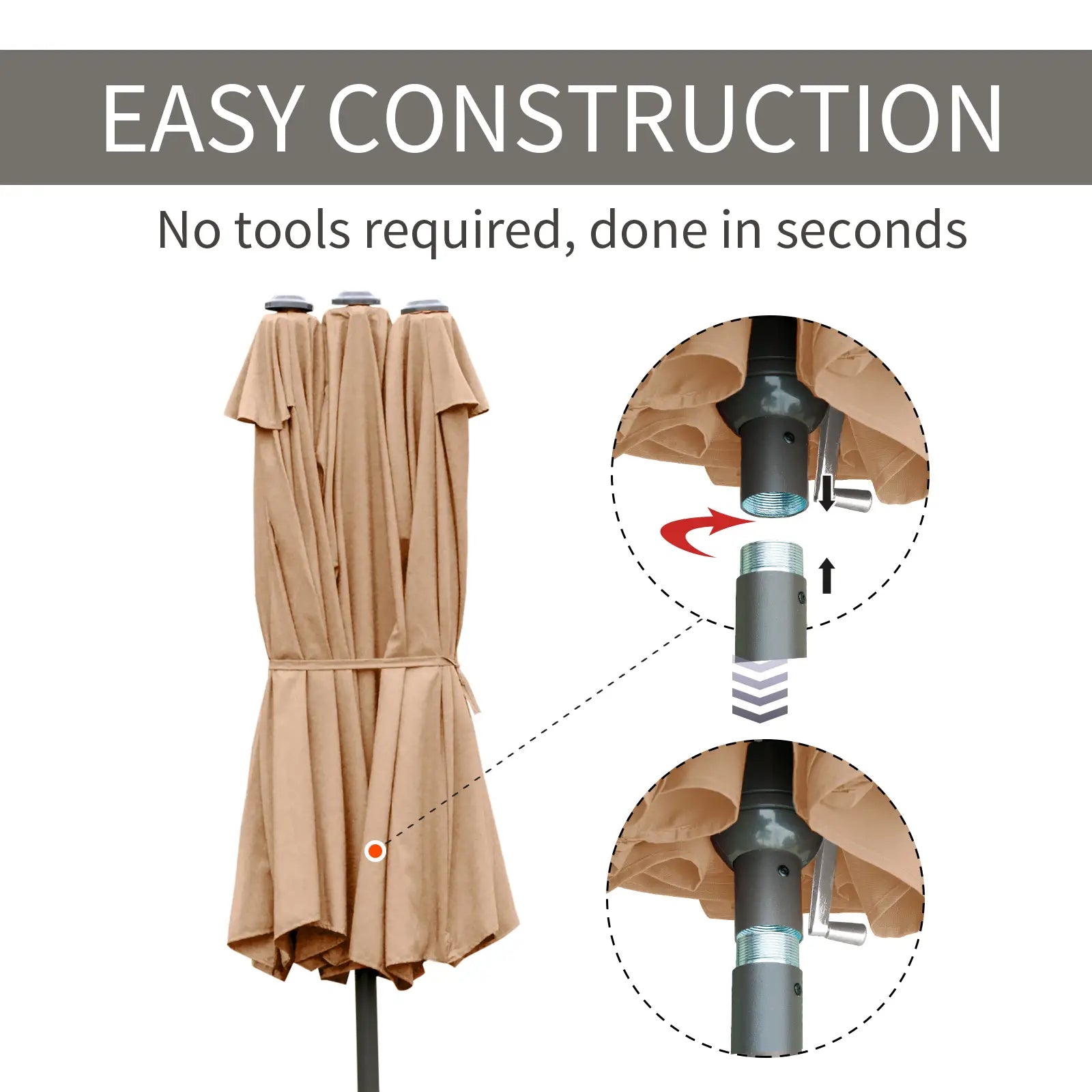 15' Outdoor Patio Umbrella, Twin Canopy, Lift Crank, Brown Sun Umbrellas at Gallery Canada