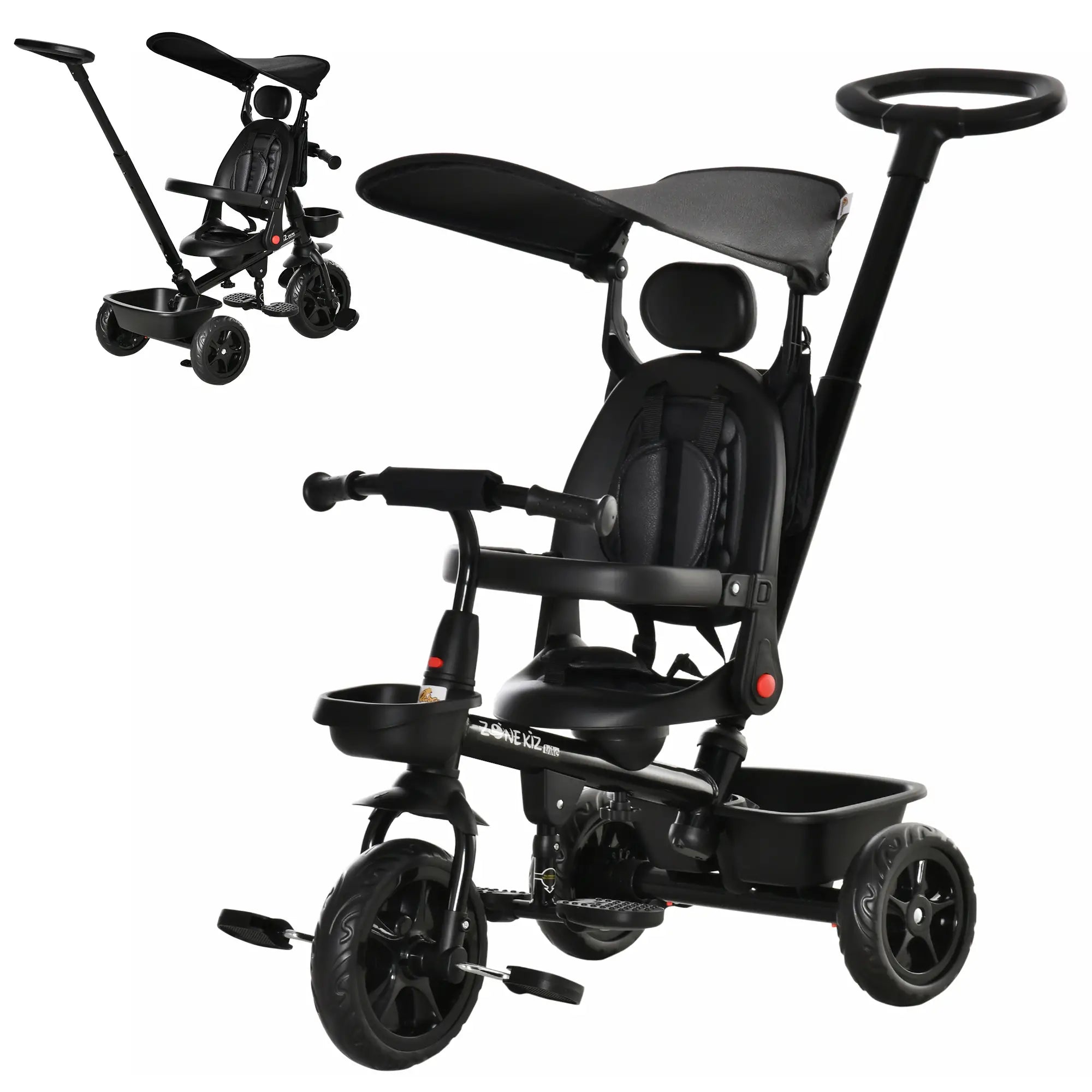 Toddler Tricycle, 4 In 1 Kids Trike, Adjustable Seat, Black Tricycles for Kids at Gallery Canada