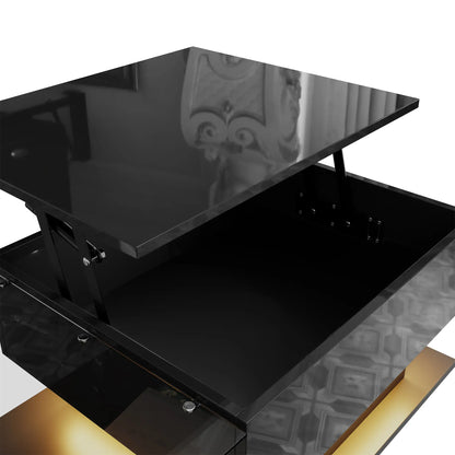 Coffee Table, Tempered Glass Top, LED Light, Adjustable Height, 39.5" L x 19.5" W x 13" H, Black Coffee Tables at Gallery Canada