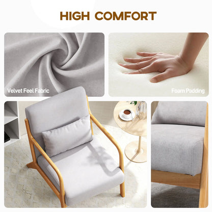 Velvet Armchair, Retro Accent Chair with Wood Legs, Grey Accent Chairs at Gallery Canada