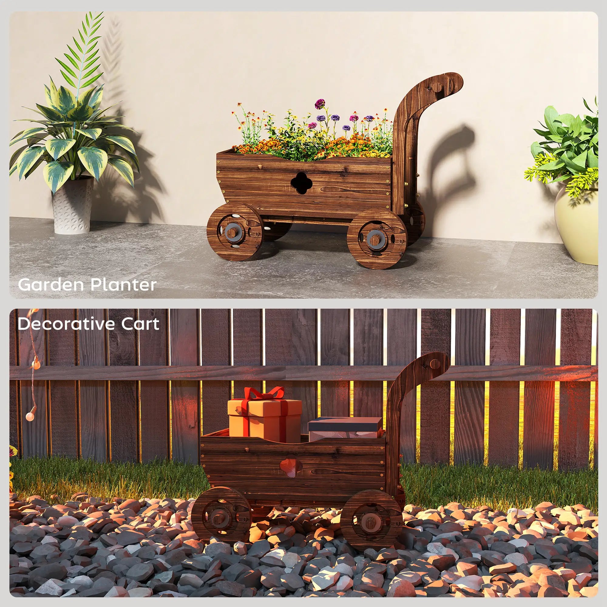 Wagon Flower Planter Cart With Wheels, Garden Wagon With Handle, Carbonized Raised Garden Beds at Gallery Canada