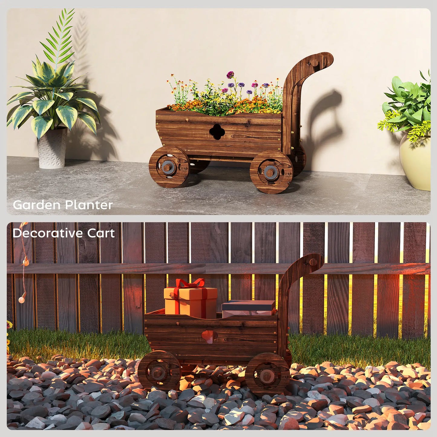 Wagon Flower Planter Cart With Wheels, Garden Wagon With Handle, Carbonized Raised Garden Beds at Gallery Canada