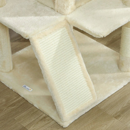 63" Cat Tree, Multi-Level Cat Tower With Scratching Posts, Bed, Cream White Multi-Level Cat Towers at Gallery Canada