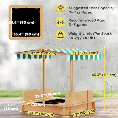 Wooden Kids Sandbox with Cover, Foldable Bench Seats, Adjustable Canopy, Light Brown Sandboxes & Accessories at Gallery Canada