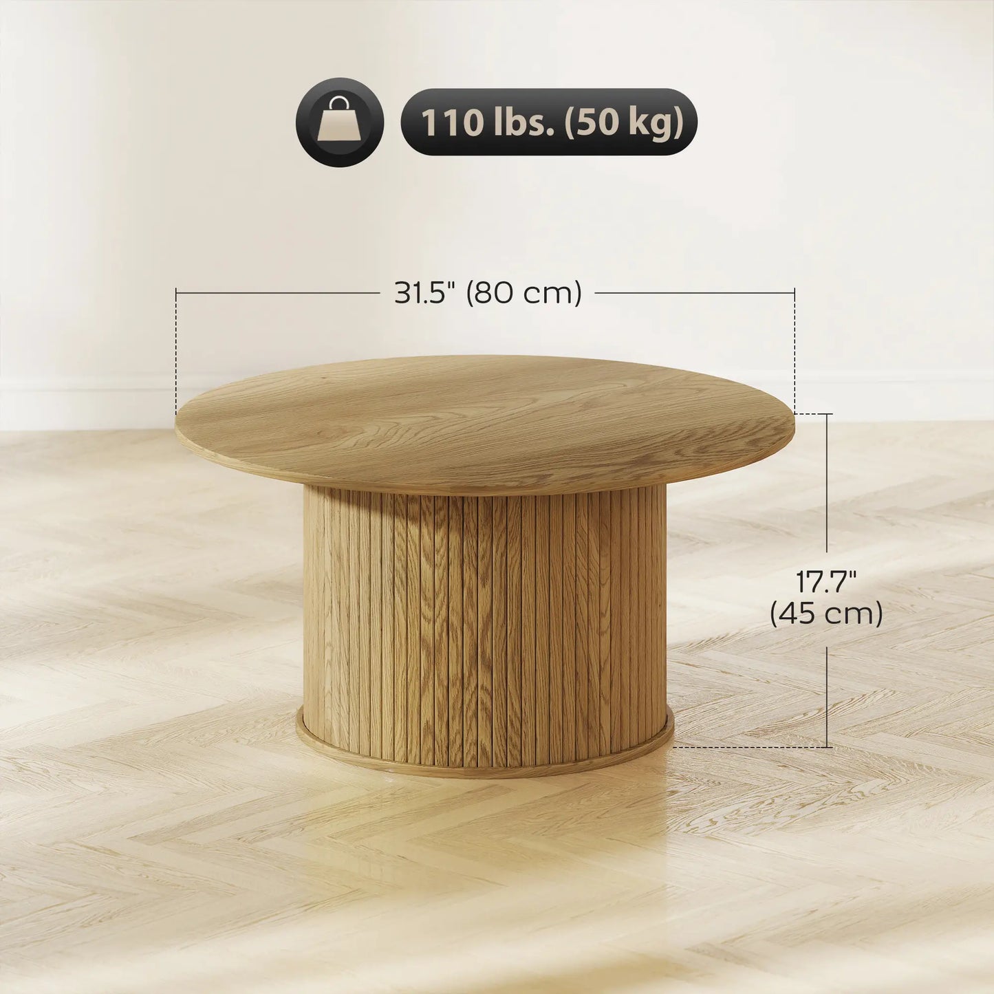 31.5 Inch Round Coffee Table, Nordic Style, Oak Coffee Tables at Gallery Canada