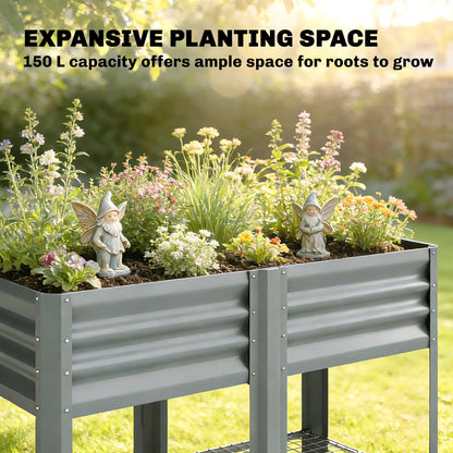 Lit de jardin surélevé avec étagère de rangement à pieds 31,5" Gris argenté, Gris argenté
