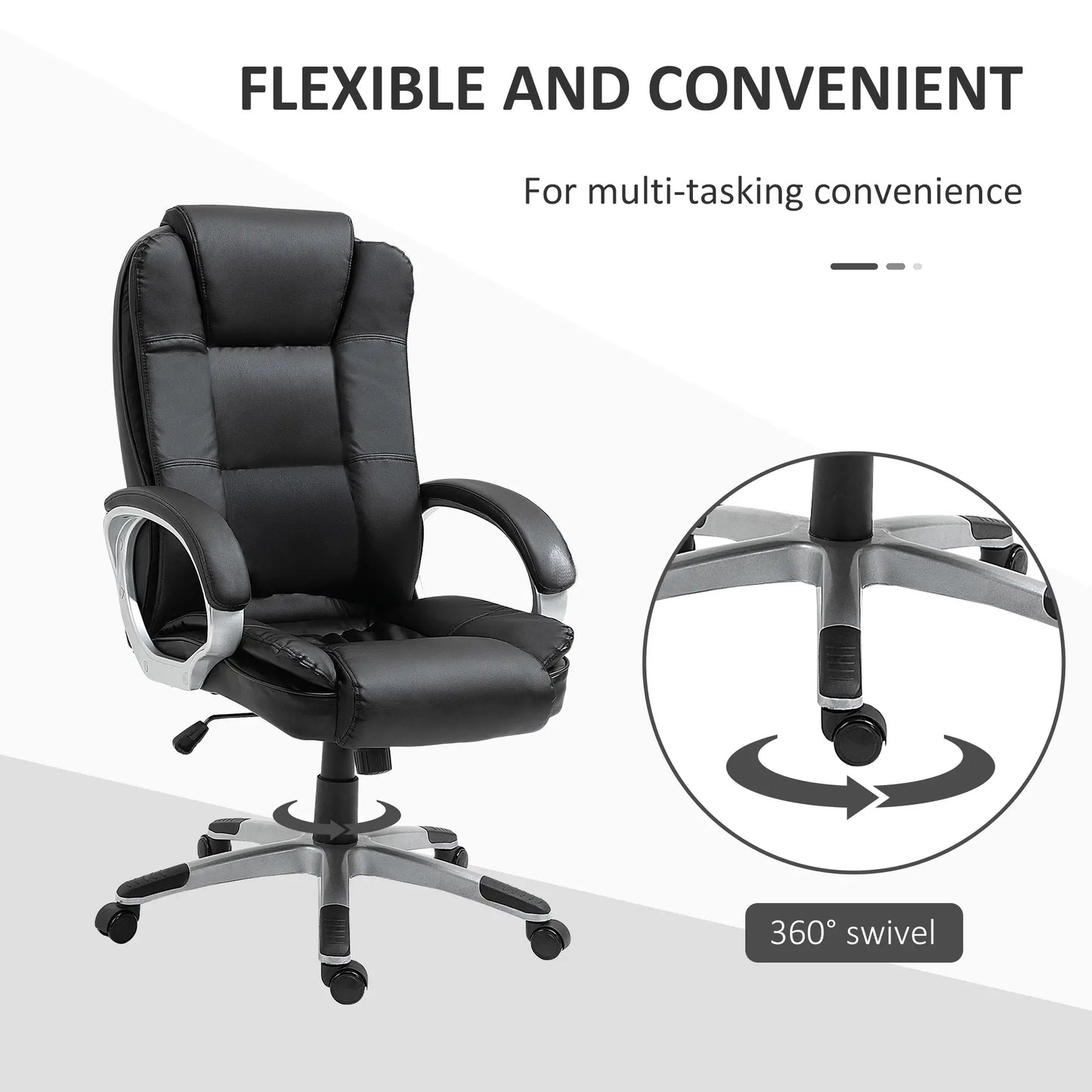 Adjustable High Back Executive Office Chair, PU Leather, Padded Armrests Executive & Manager Chairs at Gallery Canada