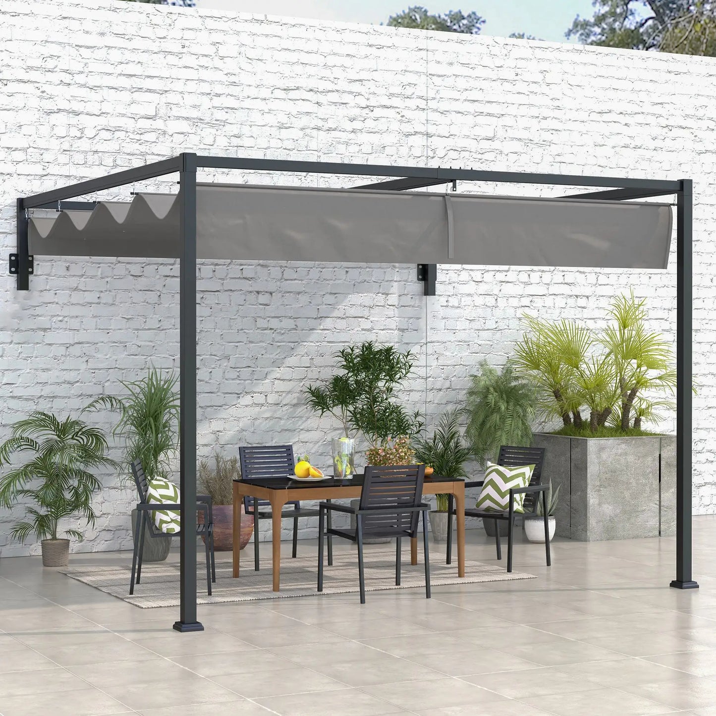 Pergola métallique 10' x 7', toit rétractable pour terrasse de jardin avec barbecue