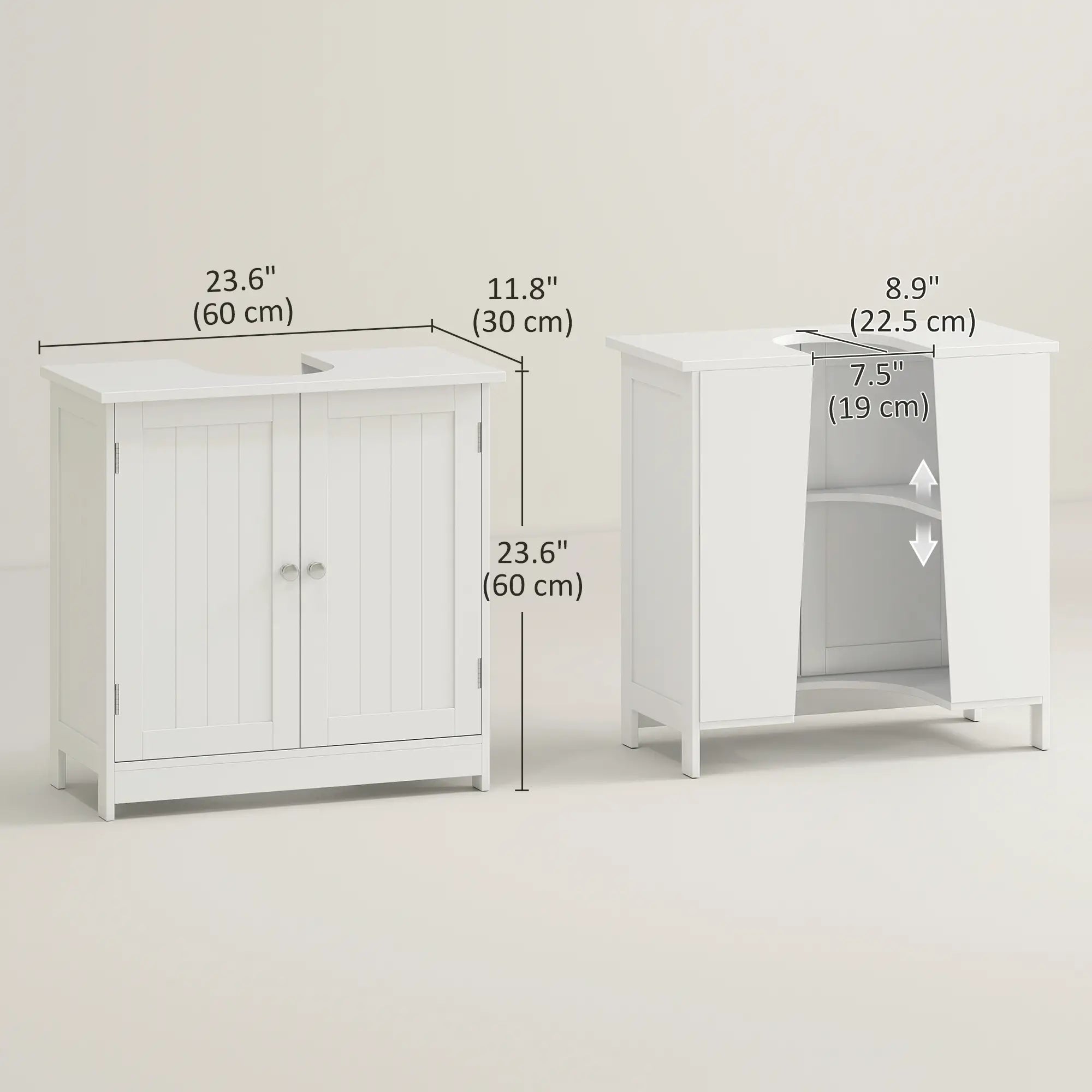 Under Sink Bathroom Cabinet, 2 Doors with Shelf, White Bathroom Cabinets at Gallery Canada