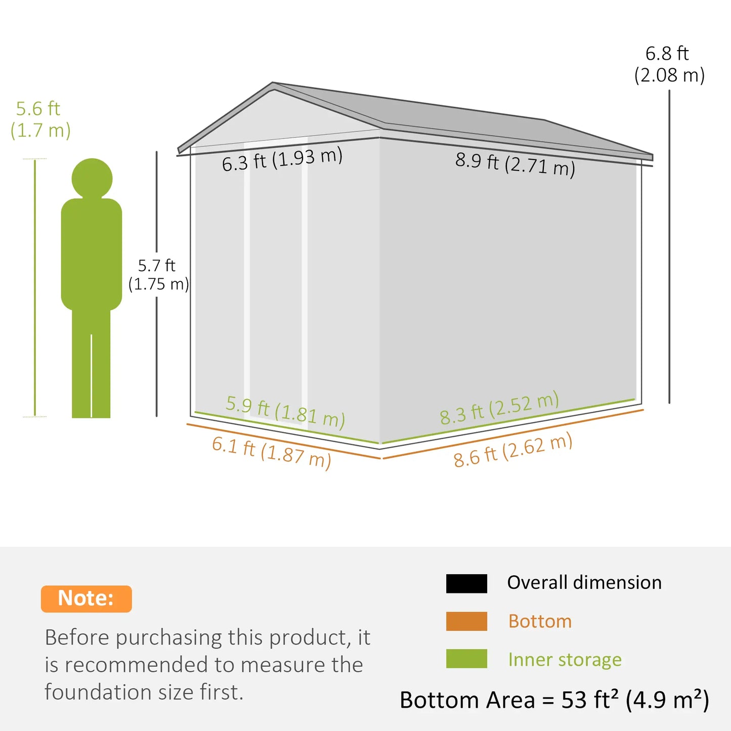 9' x 6' Garden Shed, Outdoor Storage, Sloped Roof, Lockable Door, Dark Grey